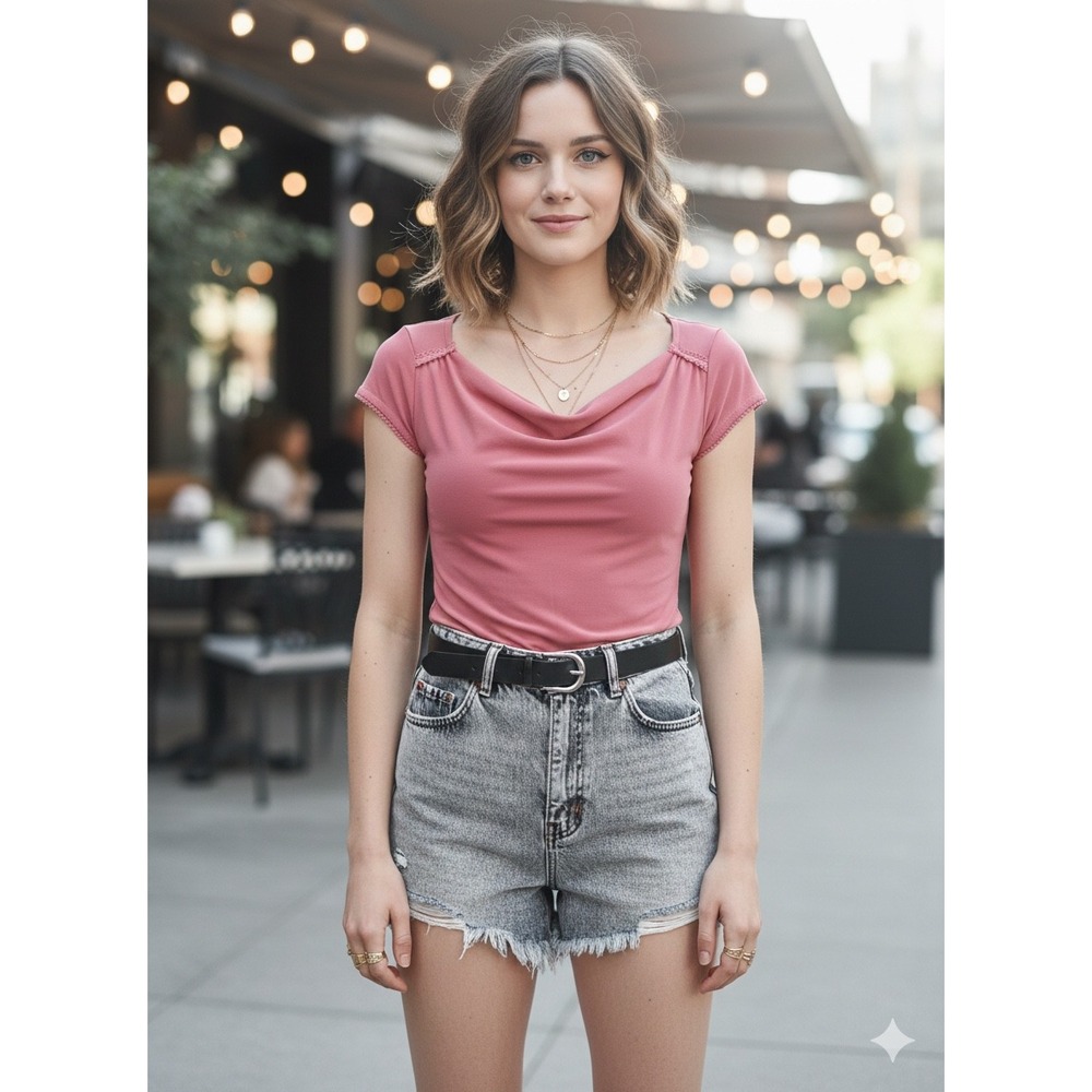 Paper Doll Coral Pink Y2K Drape Neck Cap Sleeve Top Shirt Women's Small